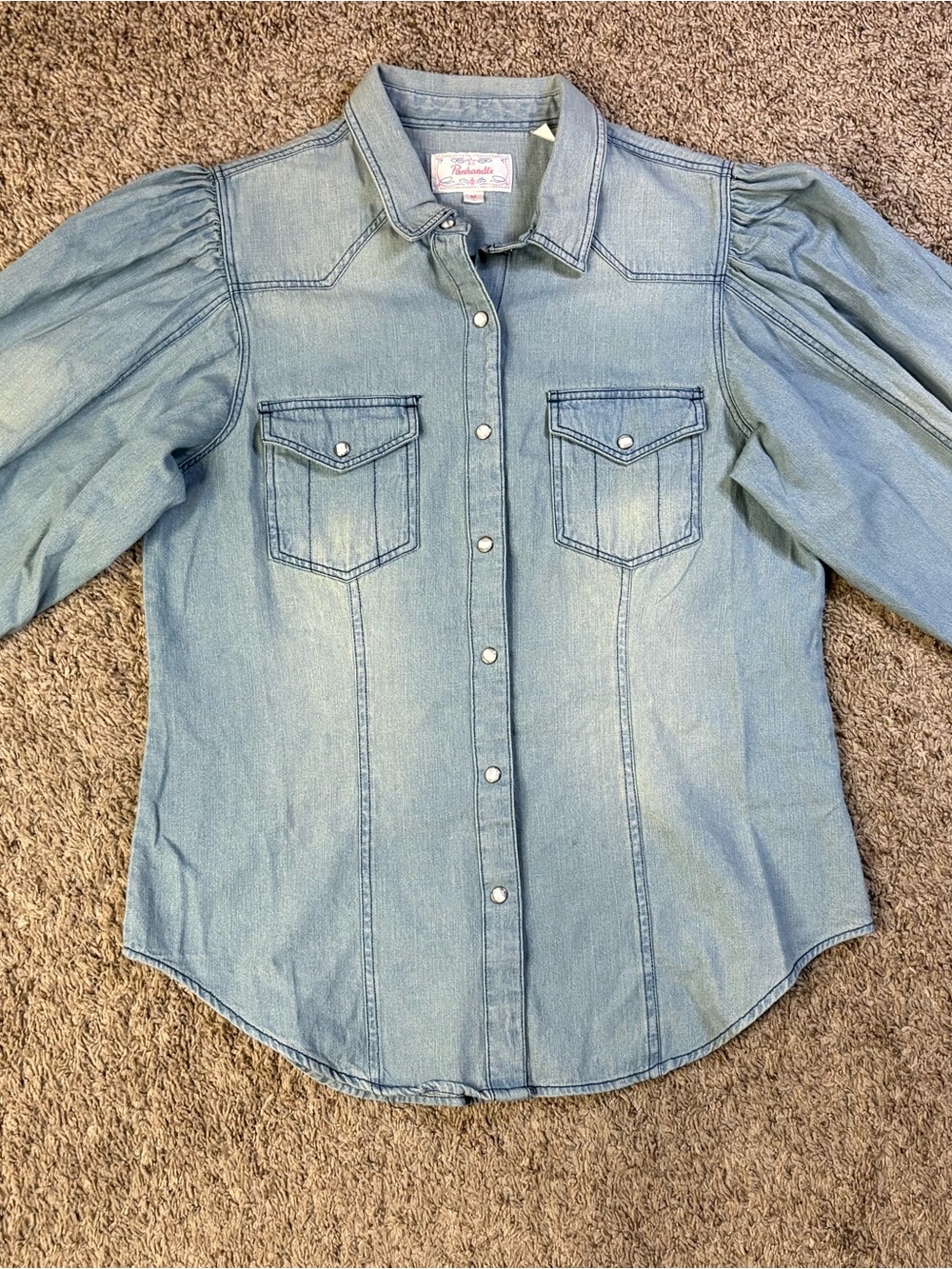 Panhandle Denim Shirt Pearl Snap long sleeve Sz M Cowgirl Rodeo
